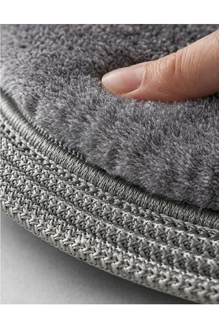 Kaymaz Taban Peluş Banyo Paspası Seti Siyah Rengi Jüt Kenar Detaylı 2'li Oval Yuvarlak 100x60 60x60