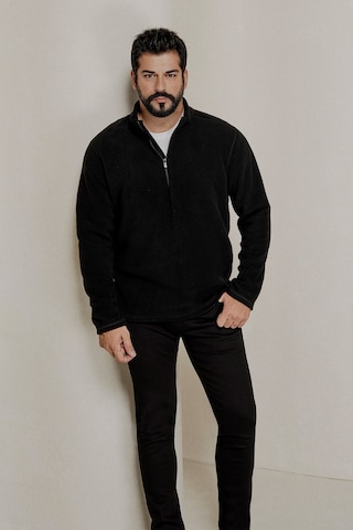 AC&Co / Altınyıldız Classics 4A5221100016SYHM Anti-Pilling Tüylenme Yapmayan Bato Yaka Erkek Polar Sweatshirt Siyah