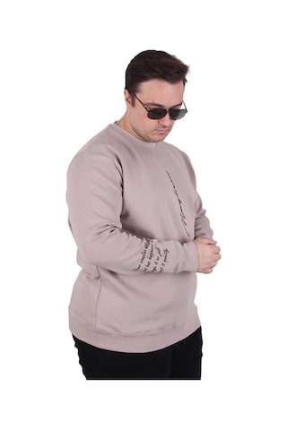 Starbattal Büyük Beden Bisiklet Yaka Sweat Double Face 25707 Bej Bej