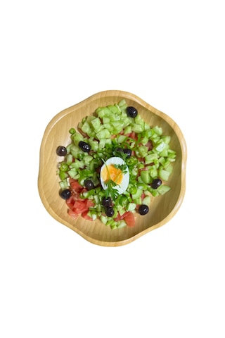 Dekoratif Bambu Servis Tabak, Servis Tabağı, Salata Tabağı, Çap 25 Cm Ahşap - Bej