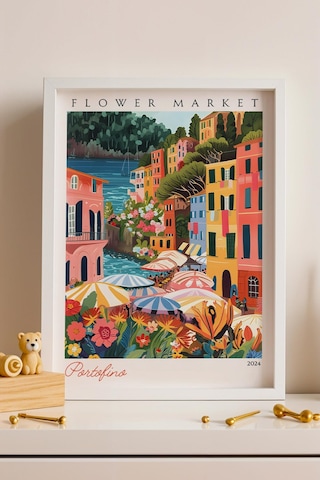 Portofino İtalya Çerçeveli Tablo Seyahat Severlere Salon Ve Ofis İçin Estetik Duvar Dekoru Travel Flower Market