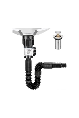 Yuntech01 Rv Lavabo Su Çıkışı Seti - Esnek Genişletilebilir P Şekilli Tüp, Tıkanıklık Önleyici Tampon, 1-1/4" Ve 1-1/2" Delikler İçin, Koku Engelleme Tasarımı Siyah