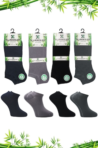 Bambu Erkek Patik Asorti Çok Renkli Çorap Dikişsiz 4'lü Paket Çok Renkli