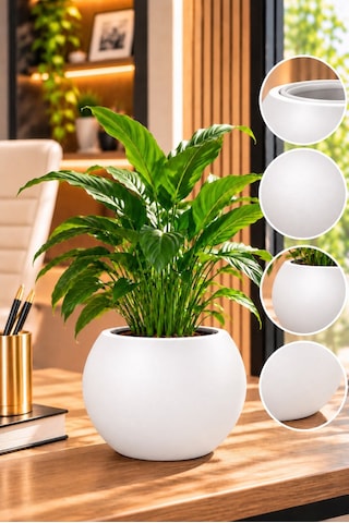 20x20 Cm Yuvarlak Dekoratif Saksı İçlikli, Modern Tasarım Salon Ve Bahçe Saksısı 9 Litre -