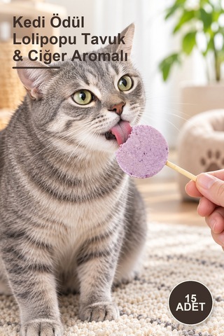 15 Adet Kedi Ödül Lolipopu Tavuk & Ciğer Aromalı