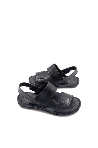 Deritarz Hakiki Deri Tam Ortopedik Siyah Erkek Sandalet Siyah