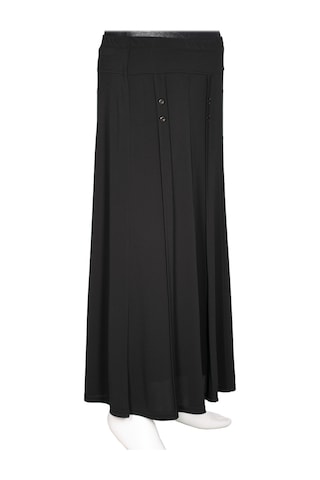 Hesna Kadın Pelin Krep Kumaş Süs Düğmeli Astarlı Lastikli Siyah Etek Siyah