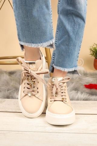 Taş Aksesuarlı Sneakers Krem-Krem