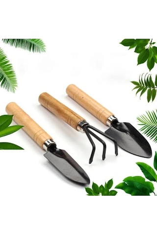 3 Parça Bitki Hobi Seti - Bahçe Saksı Sukulent Bakım Çapa-tırmık