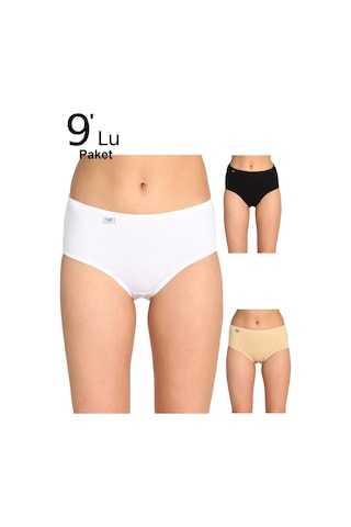 Kadın Siyah 9'lu Paket Likralı Bato Külot Elf568t0924ccm9 001