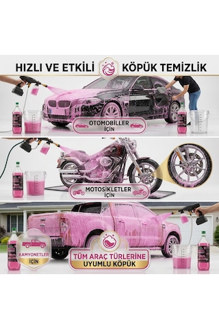 Akgüneş Motogaraj Konsantre Pembe Oto Şampuanı 2 Litre - 1/10 Sulandırılabilir Yüksek Köpüklü Araç Yıkama Cilası Yerli Üretim