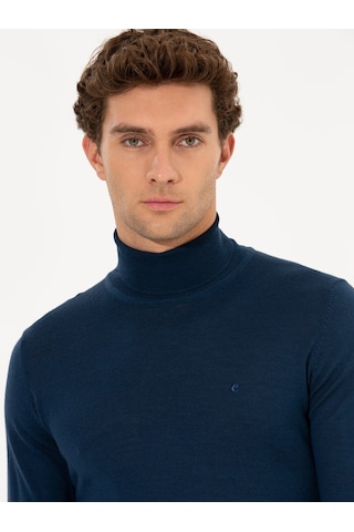 Cacharel İndigo Slim Fit Balıkçı Yaka Basic Triko Kazak Mavi