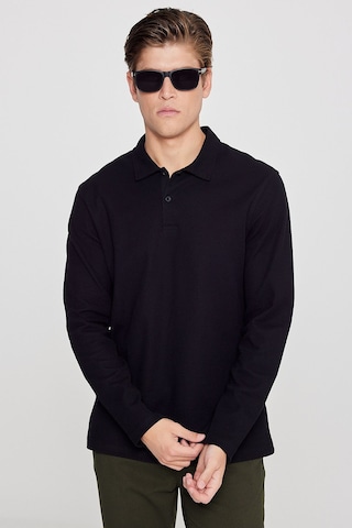 AC&Co / Altınyıldız Classics Erkek Sıyah %100 Pamuk Slim Fit Dar Kesim Polo Yaka Jakarlı Triko Tişört Siyah