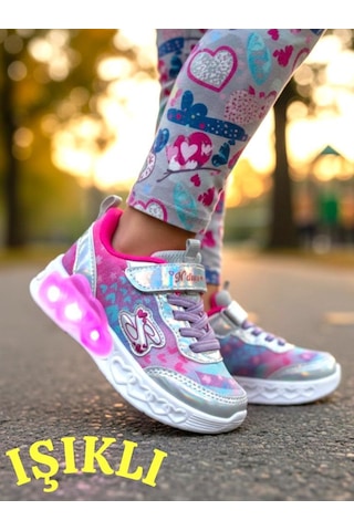 Ellaboni Kız Çocuk Işıklı Fuspetli Hafif Rahat Yumuşak Taban Pembe&pudra Spor Ayakkabı Sneaker