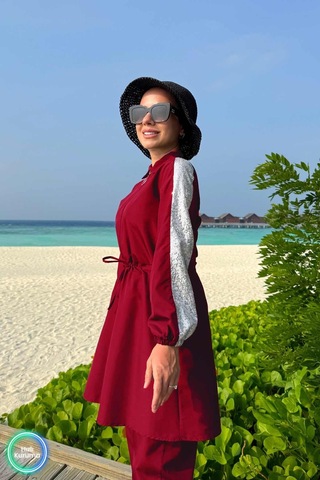 Kahijab Payet Detay Tesettür Mayo - Bordo Bordo