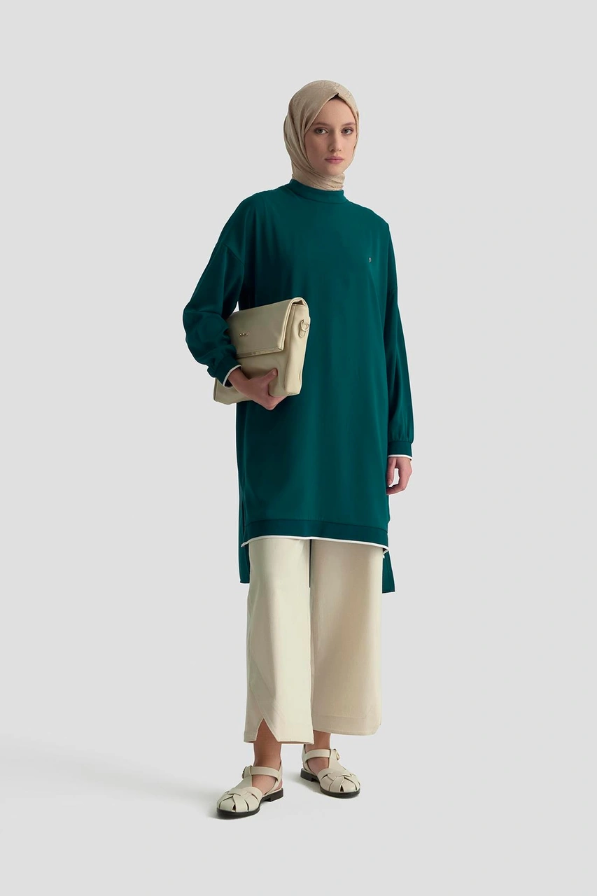 Armine Trend Kolları Ribanalı Arkadan Uzatmalı Basic Tunik-petrol 25yt449 Petrol