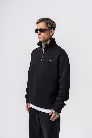 Erkek Respire Yazı Detaylı Yarım Fermuarlı Basic Sweatshirt Siyah