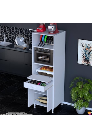 Modilayn Ennet: 60x194.6x48 Cm Fırın / Mikrodalga Dolabı 1 Çekmece, 3 Kapaklı. Mutfağınıza Yer Açın Beyaz
