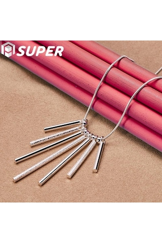 925 Ayar Gümüş Yılan Zincir Pürüzsüz Boncuk Kolye Kolye Takı