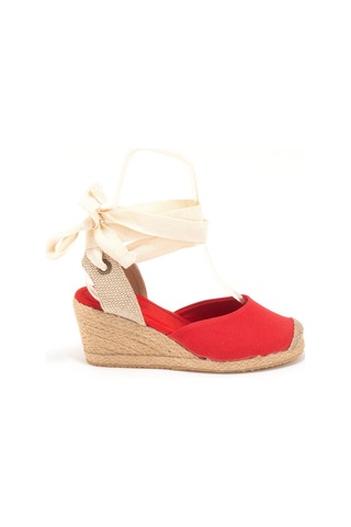 Gerçek Elişi Ipli Espadril Dolgu Topuk Keten Espadril Handmade Kırmızı