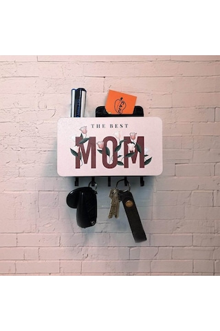 The Best Mom Anne Çiçek Resimli Bölmeli Anahtarlık Askılık Duvar Dekoru Diğer