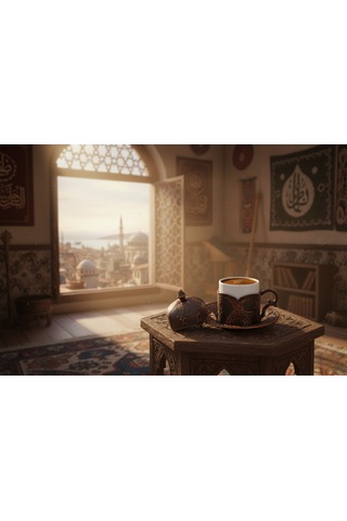 Semazen 6 Kişilik Porselenli Kapaklı Bakır Renkli 24 Parça Fincan Seti Bakır