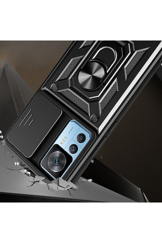 Mi 12t Pro Kılıf Magnetik Standlı Kamera Korumalı Mkst Sürgülü Vega Kapak - Mavi Mavi