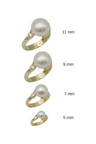 Pırlantalı Doğal İnci Yüzük 5 Mm Gold