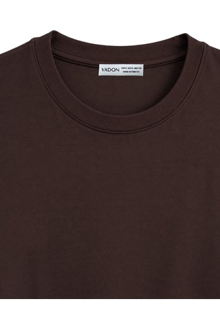 Vadon 1009 Kadın Pamuklu Regular Fit Bisiklet Yaka Yumuşak Dokulu Kısa Kollu Basic T-shirt Kahverengi
