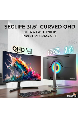 Seclife 31.5" Rc315170h1 2560 1440 1ms 170hz Dp+hdmı+usb R1800 Curve Qhd Monitör