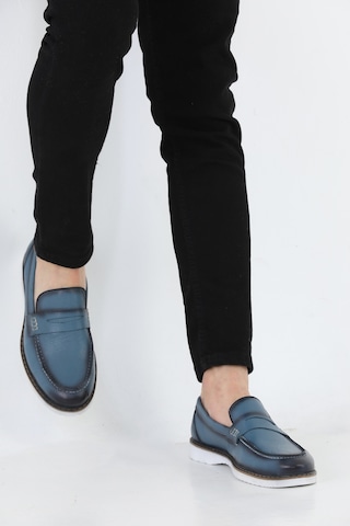 M.Karaca Hakiki Deri Ortopedik Klasik Erkek Ayakkabı mavi beyaz