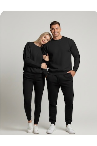 Tuba Toptaş Unisex Bay/ Sweatshirt Yuvarlak Yaka Siyah