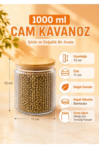 3'lü Çizgili Kolay Temizlenebilen Geniş Ağızlı Cam Bakliyat Ve Erzak Saklama Kavanozu Seti 1000 Ml Şeffaf