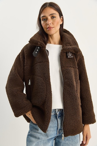 Shade Kadın Yakası Kemer Detaylı Astarlı Cepli Peluş Mont 2635 60281122 - Acı Kahve Kahverengi