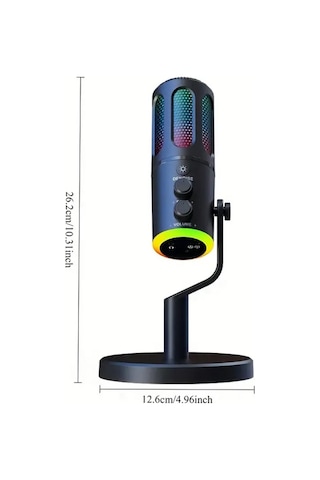 Rgb Led Işıklı Yayıncı Mikrofonu Usb Girişli Stüdyo 48khz/16bit Vokal Kondenser Kardioid Mikrophone