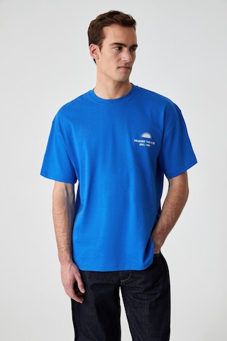 Grımelange Khary Erkek Nakış Detaylı %100 Organik Pamuk Oversize Bisiklet Yaka Saks Mavi T-shirt Saks Mavi