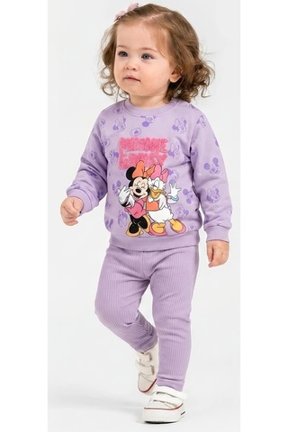İrem Kız Bebek Mickey Desenli Yazı Nakışlı Lila Renk Sweatshirt Tayt Takımı