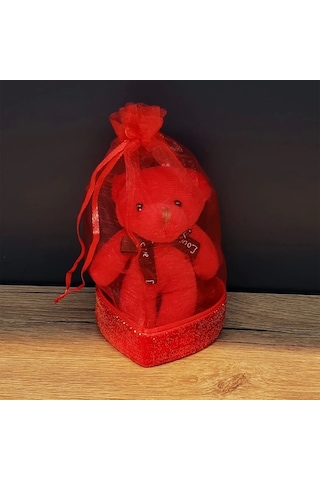 Hediyelik Kırmızı Tüllü Kese Ve Sevimli Ayıcık 1 Adet