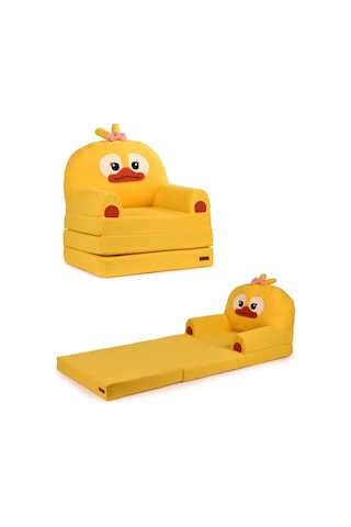 Portatif Katlanabilir Sevimli Çocuk Koltuğu - 3 Katlı Çocuk Yatak Koltuk - Taşınabilir Bebek Koltuğu Sarı Beyaz