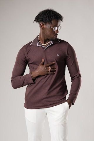 Advante Slimfit Düğmesiz V Polo Yaka Likralı Uzun Kol Mevsimlik Sweatshirt Koyu Kahverengi