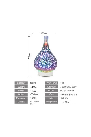 Teltree 3d Ultrasonik Aromaterapi Diffüzyon Cihazı, 100ml, 7 Renk Led Işıklı Nemlendirici, Otomatik Su Kapanma Fonksiyonu İle Konforlu Kullanım