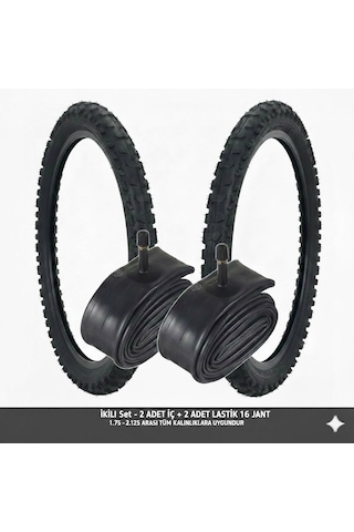 Güçlü Bisikletmotosiklet 16 Jant Lastik Seti - 2 Dış + 2 İç Lastik Oto Kalın Sibop - 16x1.75 / 2.125 Uyumlu