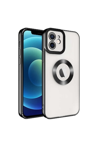Apple Uyumlu iPhone 12 Kılıf Kamera Korumalı Logo Gösteren Zore Omega Kapak Siyah