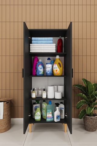 Modern 2 Kapaklı Çok Amaçlı Mutfak Banyo Dolabı %100 Mdf Erzak Kiler Dolabı Fd02 Antrasit