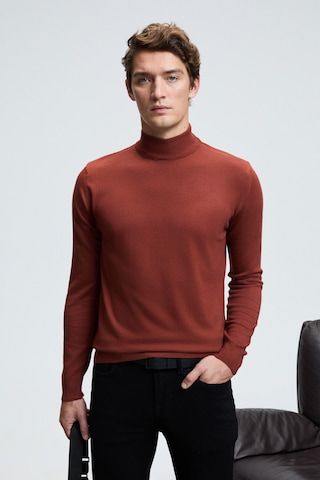 Grimelange REBEL Erkek Yarım Balıkçı Yaka Basic Slim Fit Triko Kiremit Rengi Kazak