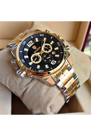 Raymond Özel Tasarım Çelik Erkek Kol Saati Gümüş - Gold