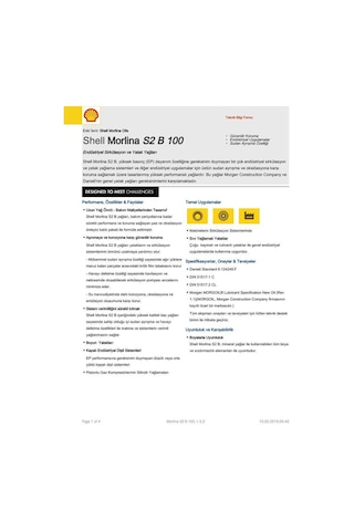 Shell Morlina S2 B 100 Sirkülasyon Yağı Bidon 20 L