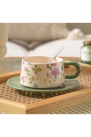 Aurora Seramik Kahve Fincanıve Tabağıseti İçek Beyaz