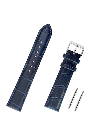 20mm Lacivert Kroko Hakiki Deri Saat Kordonu Kayış