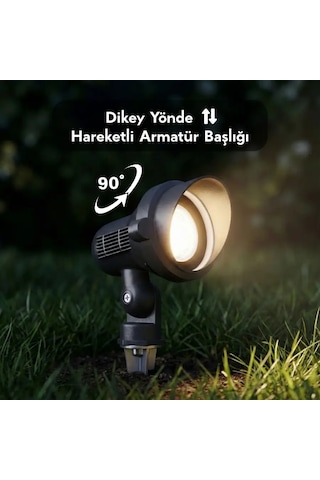FoneLight Alutera 33 cm LED Kazıklı Çim Armatürü Siyah Alüminyum IP65 Bahçe Spot Ağaç Çit Peyzaj Aydınlatması 7W